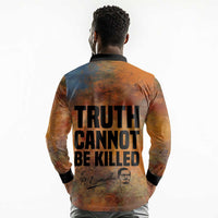 Patrice Lumumba Long Sleeve Polo Shirt with Line Art Portrait and Truth Cannot Be Killed Inspirational Quote - Wonder Print Shop