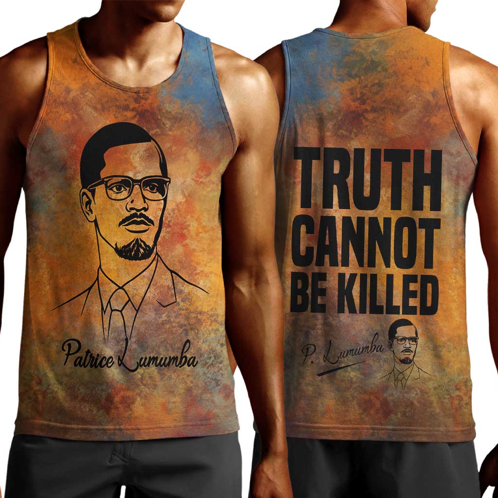 Patrice Lumumba Men Tank Top with Line Art Portrait and Truth Cannot Be Killed Inspirational Quote - Wonder Print Shop