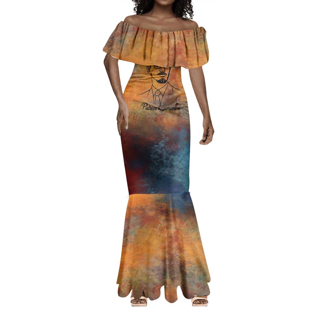 Patrice Lumumba Mermaid Dress with Line Art Portrait and Truth Cannot Be Killed Inspirational Quote - Wonder Print Shop