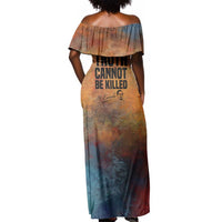 Patrice Lumumba Off Shoulder Maxi Dress with Line Art Portrait and Truth Cannot Be Killed Inspirational Quote - Wonder Print Shop