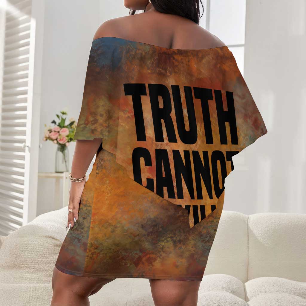 Patrice Lumumba Off Shoulder Short Dress with Line Art Portrait and Truth Cannot Be Killed Inspirational Quote - Wonder Print Shop