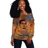 Patrice Lumumba Off Shoulder Sweater with Line Art Portrait and Truth Cannot Be Killed Inspirational Quote - Wonder Print Shop