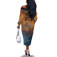Patrice Lumumba Off The Shoulder Long Sleeve Dress with Line Art Portrait and Truth Cannot Be Killed Inspirational Quote - Wonder Print Shop