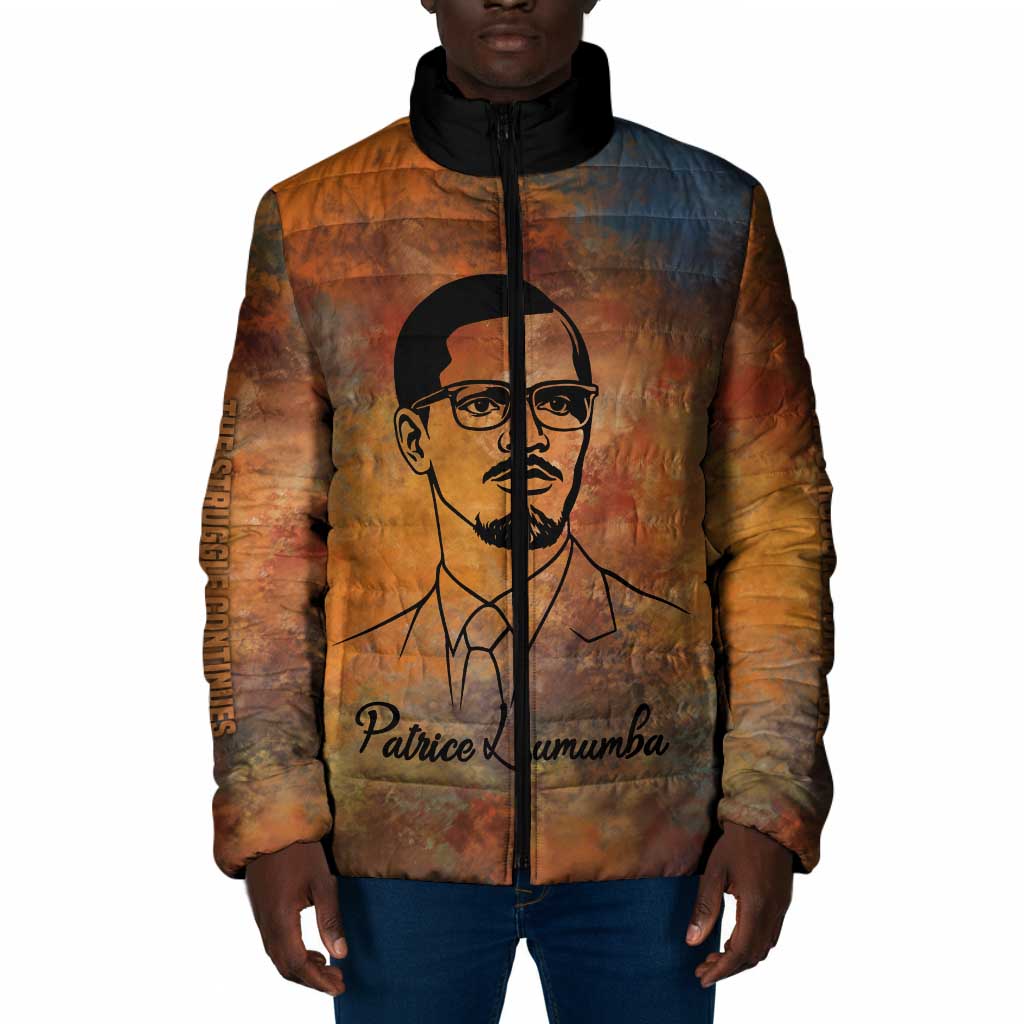Patrice Lumumba Padded Jacket with Line Art Portrait and Truth Cannot Be Killed Inspirational Quote - Wonder Print Shop