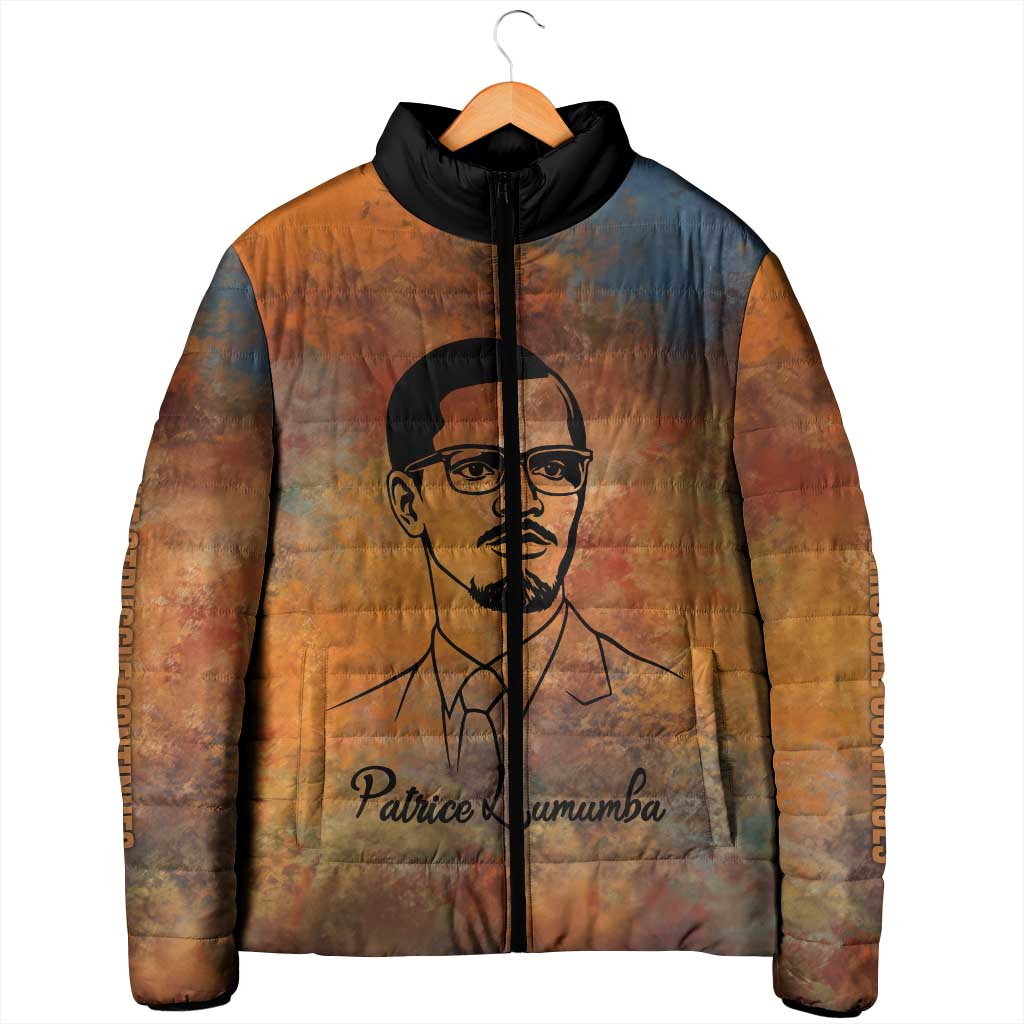 Patrice Lumumba Padded Jacket with Line Art Portrait and Truth Cannot Be Killed Inspirational Quote - Wonder Print Shop