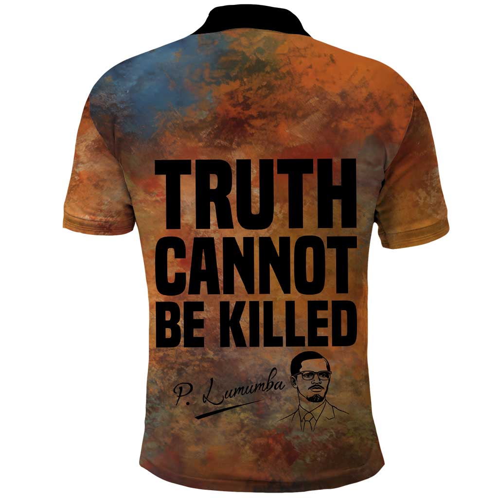 Patrice Lumumba Polo Shirt with Line Art Portrait and Truth Cannot Be Killed Inspirational Quote - Wonder Print Shop