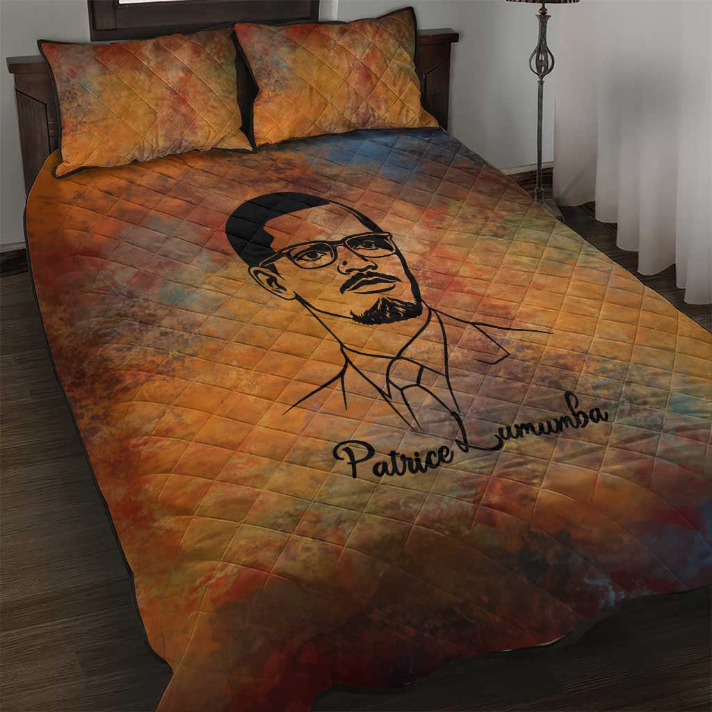 Patrice Lumumba Quilt Bed Set with Line Art Portrait and Truth Cannot Be Killed Inspirational Quote - Wonder Print Shop