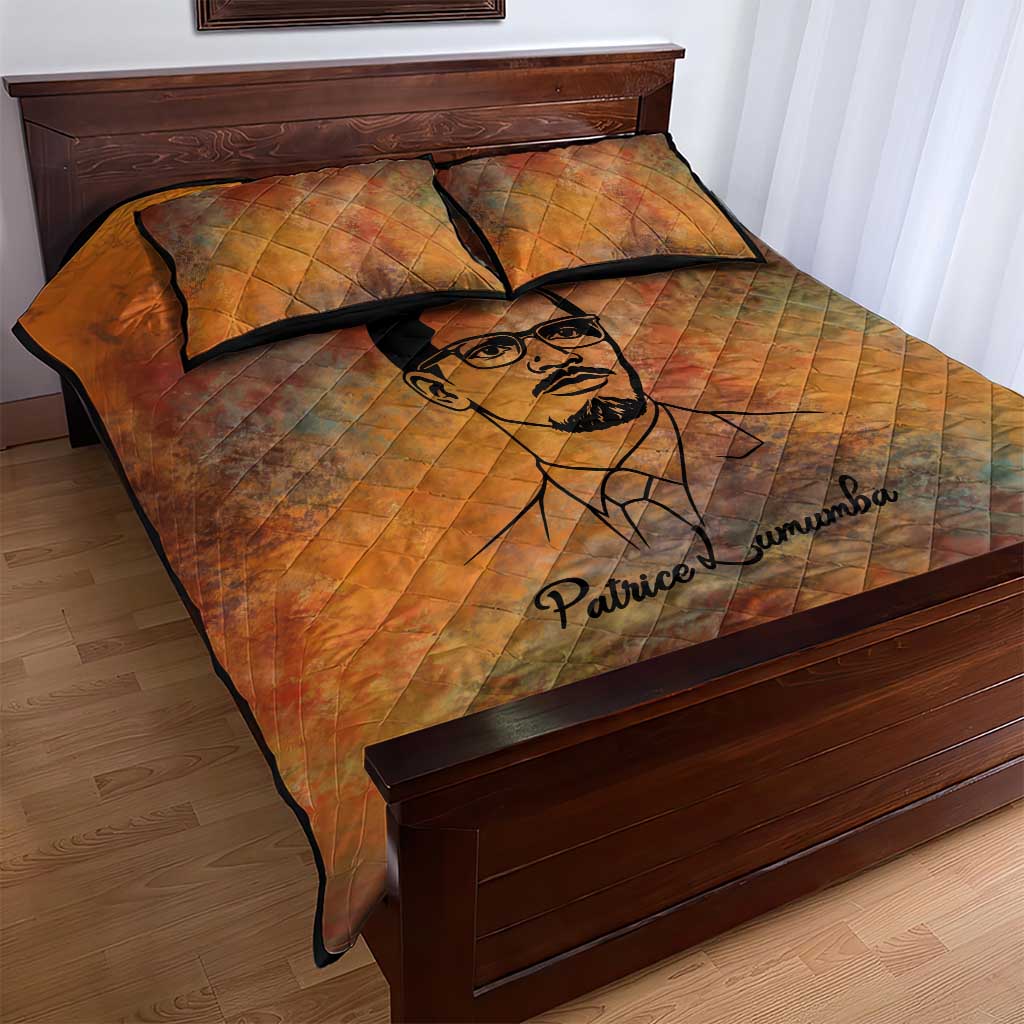 Patrice Lumumba Quilt Bed Set with Line Art Portrait and Truth Cannot Be Killed Inspirational Quote - Wonder Print Shop