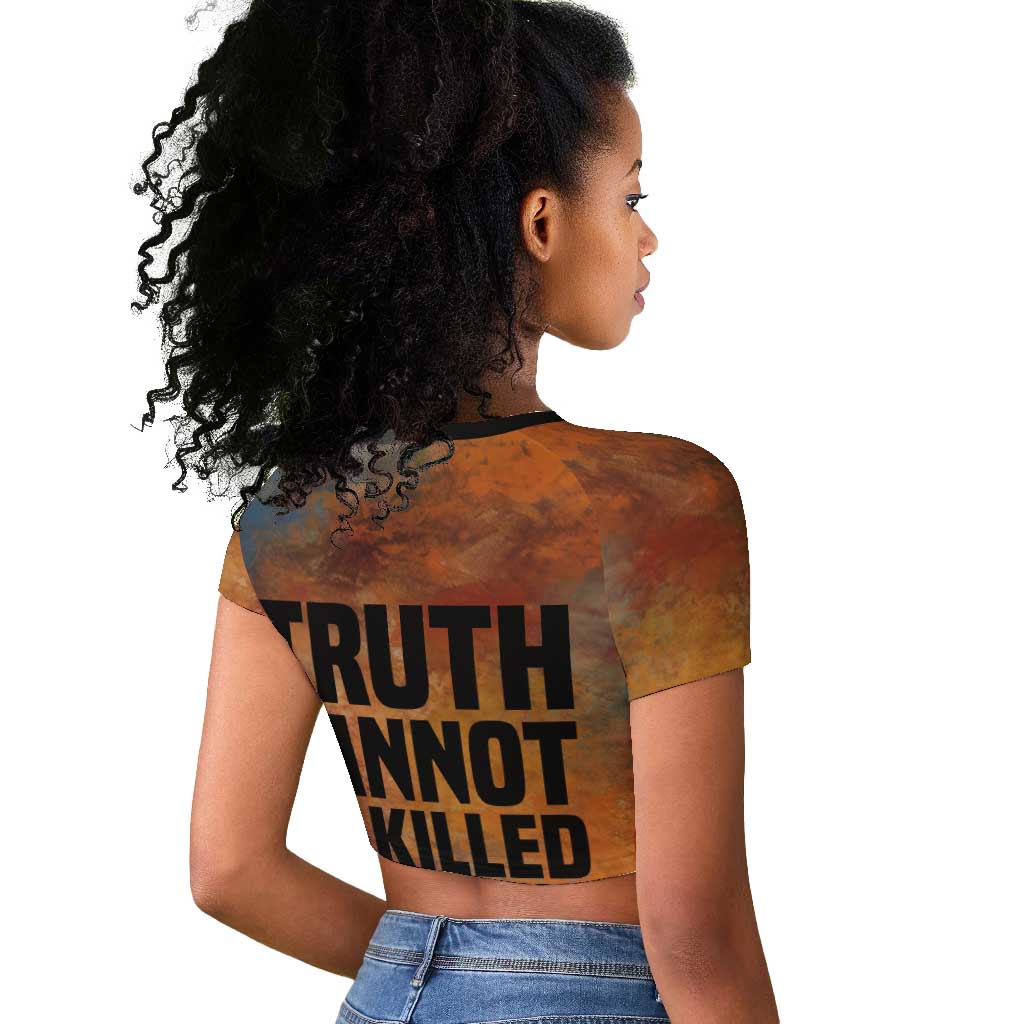 Patrice Lumumba Raglan Cropped T shirt with Line Art Portrait and Truth Cannot Be Killed Inspirational Quote - Wonder Print Shop