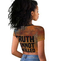 Patrice Lumumba Raglan Cropped T shirt with Line Art Portrait and Truth Cannot Be Killed Inspirational Quote - Wonder Print Shop