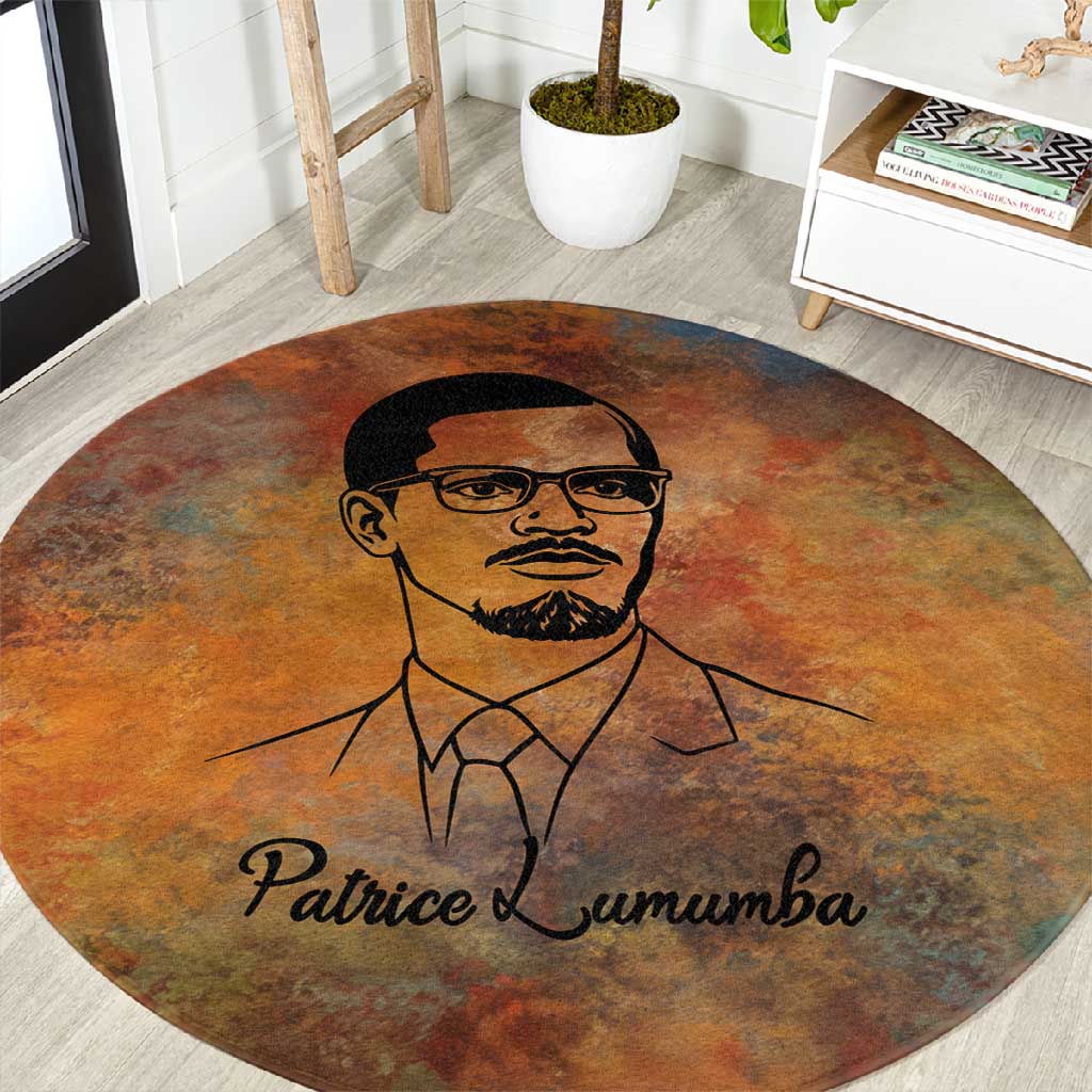 Patrice Lumumba Round Carpet with Line Art Portrait and Truth Cannot Be Killed Inspirational Quote - Wonder Print Shop