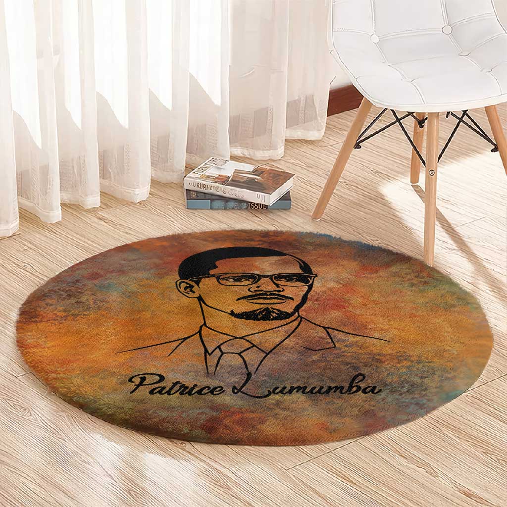 Patrice Lumumba Round Carpet with Line Art Portrait and Truth Cannot Be Killed Inspirational Quote - Wonder Print Shop