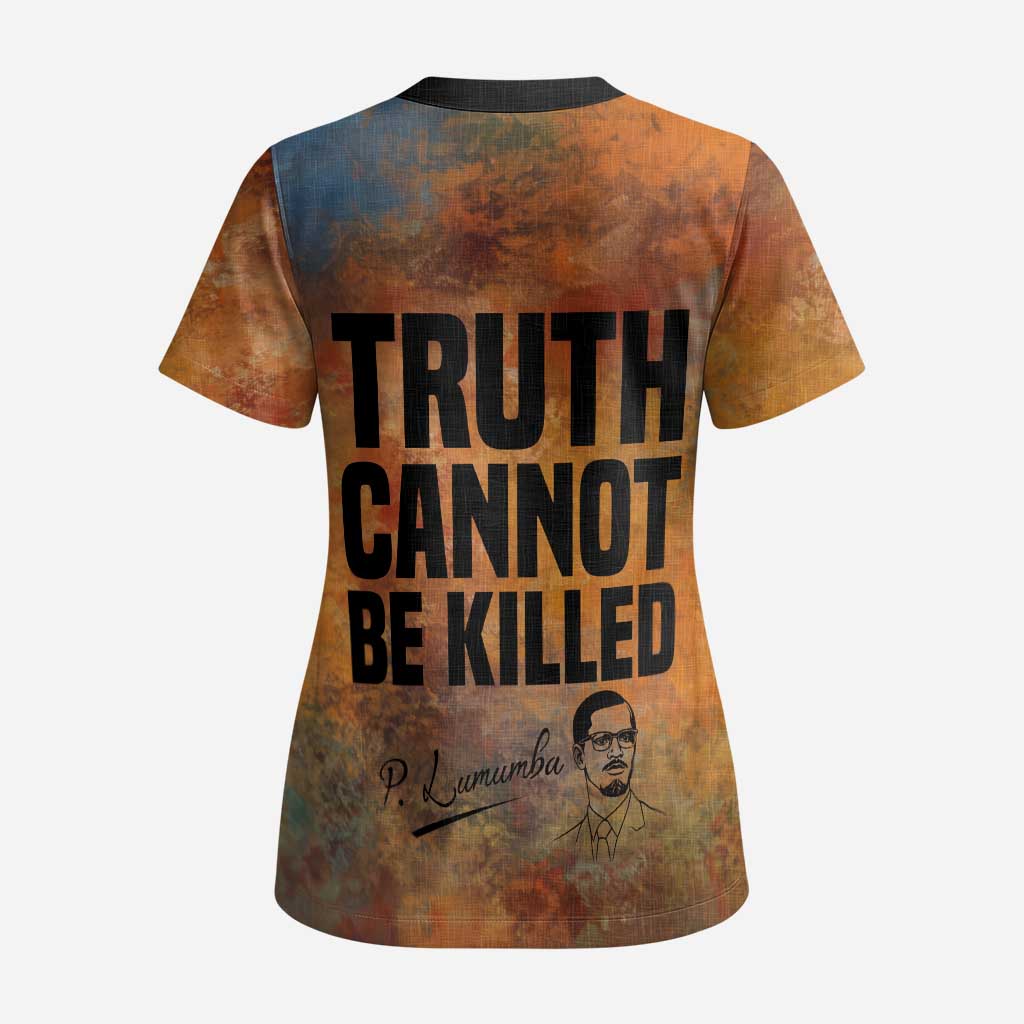 Patrice Lumumba Scrub Top with Line Art Portrait and Truth Cannot Be Killed Inspirational Quote - Wonder Print Shop