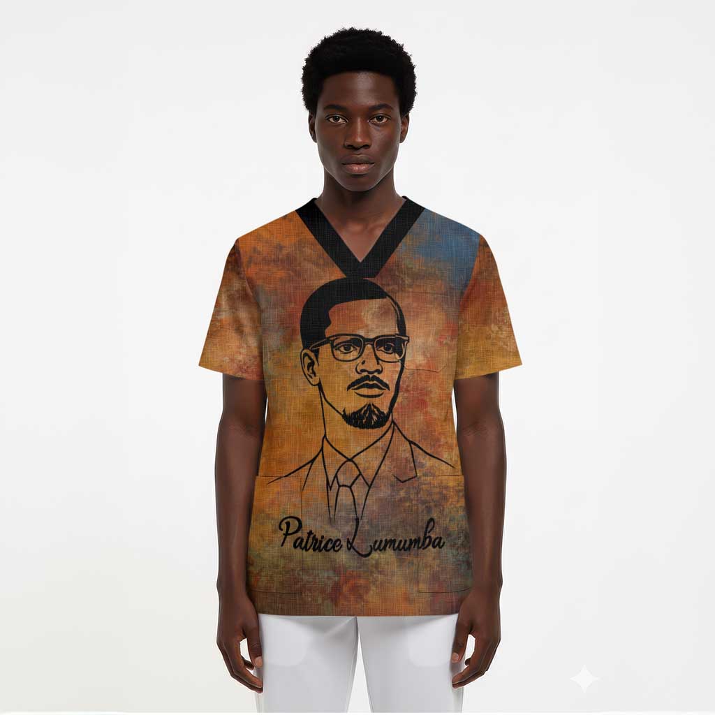 Patrice Lumumba Scrub Top with Line Art Portrait and Truth Cannot Be Killed Inspirational Quote - Wonder Print Shop