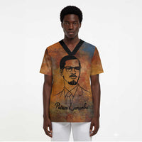 Patrice Lumumba Scrub Top with Line Art Portrait and Truth Cannot Be Killed Inspirational Quote - Wonder Print Shop