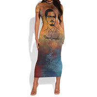 Patrice Lumumba Short Sleeve Bodycon Dress with Line Art Portrait and Truth Cannot Be Killed Inspirational Quote - Wonder Print Shop