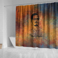 Patrice Lumumba Shower Curtain with Line Art Portrait and Truth Cannot Be Killed Inspirational Quote - Wonder Print Shop