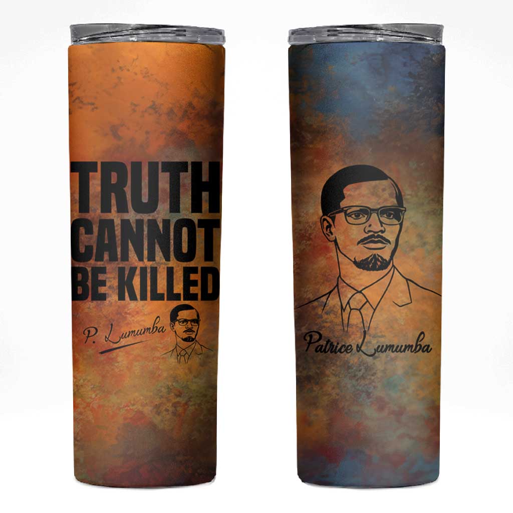 Patrice Lumumba Skinny Tumbler with Line Art Portrait and Truth Cannot Be Killed Inspirational Quote - Wonder Print Shop