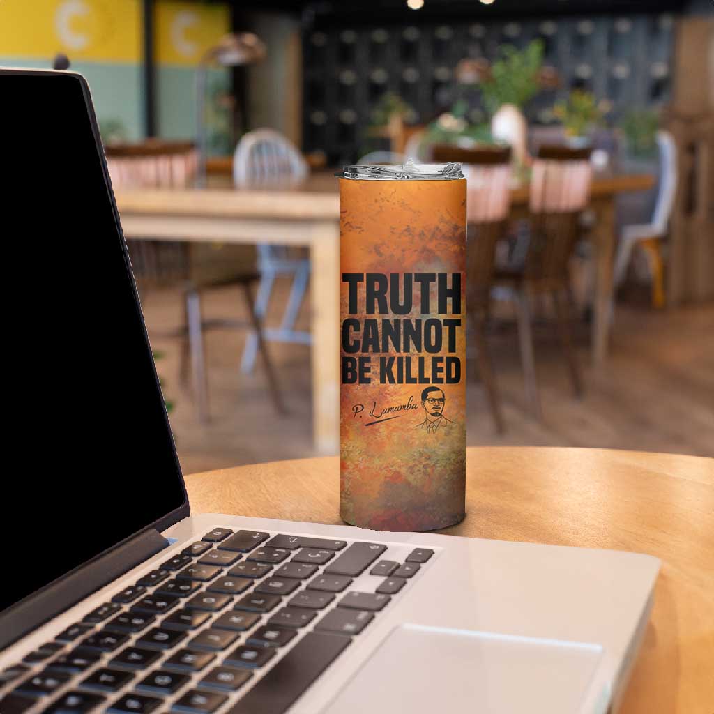Patrice Lumumba Skinny Tumbler with Line Art Portrait and Truth Cannot Be Killed Inspirational Quote - Wonder Print Shop