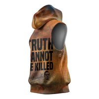 Patrice Lumumba Sleeveless Hoodie with Line Art Portrait and Truth Cannot Be Killed Inspirational Quote - Wonder Print Shop