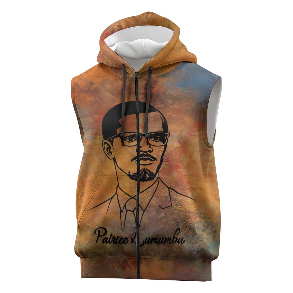 Patrice Lumumba Sleeveless Zip Hoodie with Line Art Portrait and Truth Cannot Be Killed Inspirational Quote - Wonder Print Shop