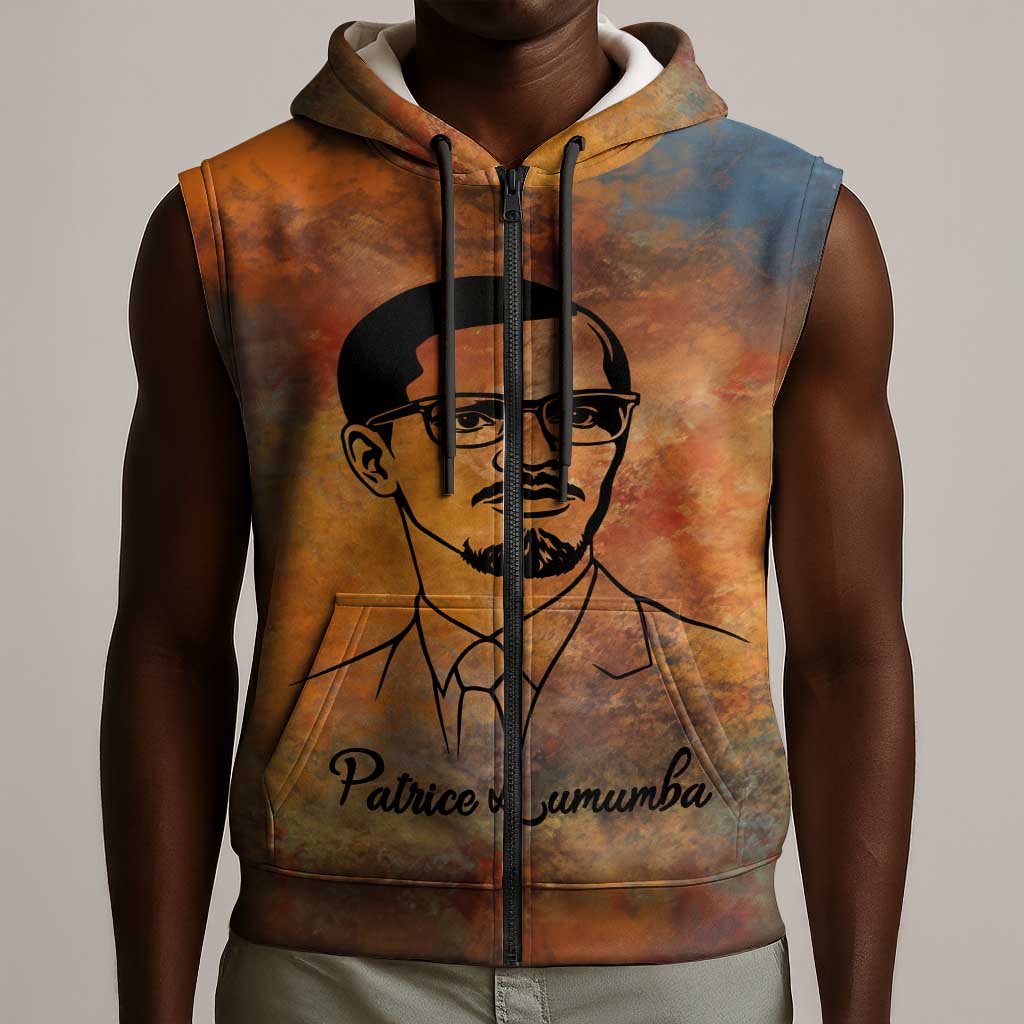Patrice Lumumba Sleeveless Zip Hoodie with Line Art Portrait and Truth Cannot Be Killed Inspirational Quote - Wonder Print Shop