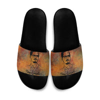 Patrice Lumumba Slide Sandals with Line Art Portrait and Truth Cannot Be Killed Inspirational Quote - Wonder Print Shop