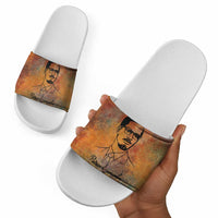 Patrice Lumumba Slide Sandals with Line Art Portrait and Truth Cannot Be Killed Inspirational Quote - Wonder Print Shop