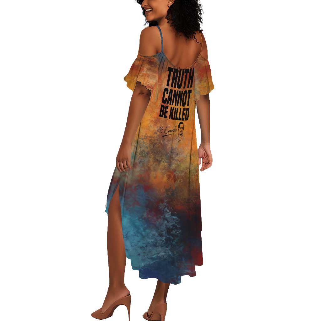 Patrice Lumumba Summer Maxi Dress with Line Art Portrait and Truth Cannot Be Killed Inspirational Quote - Wonder Print Shop
