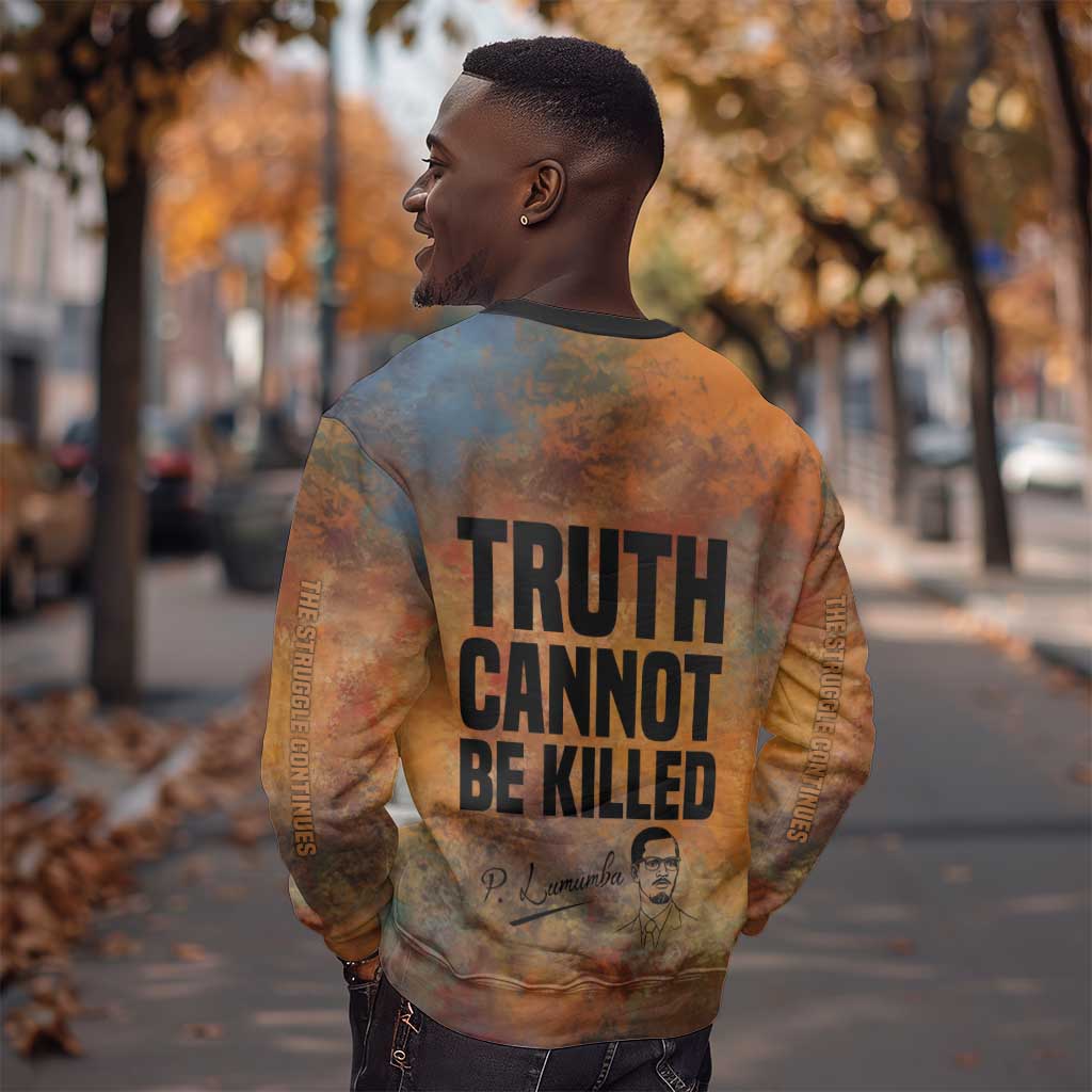 Patrice Lumumba Sweatshirt with Line Art Portrait and Truth Cannot Be Killed Inspirational Quote - Wonder Print Shop