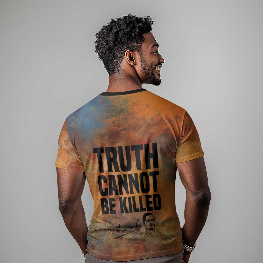 Patrice Lumumba T shirt with Line Art Portrait and Truth Cannot Be Killed Inspirational Quote - Wonder Print Shop