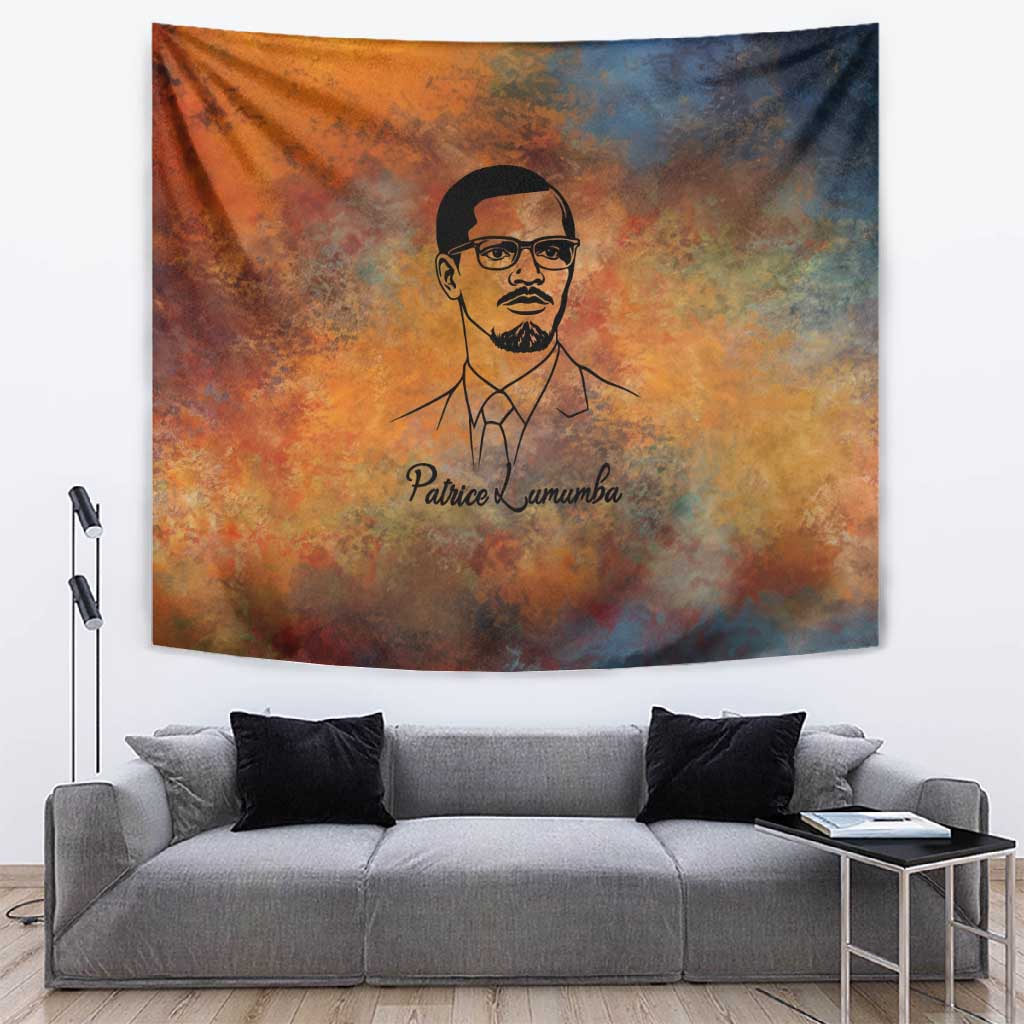 Patrice Lumumba Tapestry with Line Art Portrait and Truth Cannot Be Killed Inspirational Quote - Wonder Print Shop