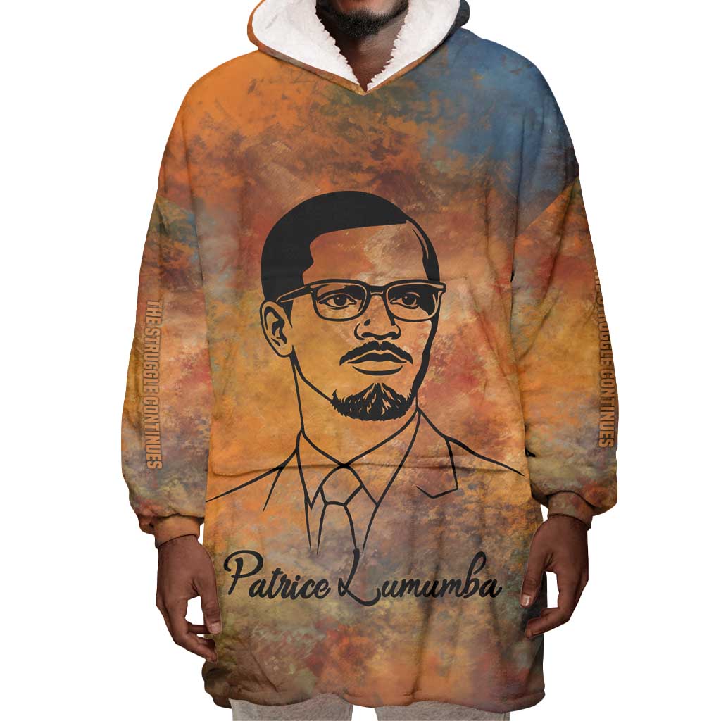 Patrice Lumumba Wearable Blanket Hoodie with Line Art Portrait and Truth Cannot Be Killed Inspirational Quote - Wonder Print Shop