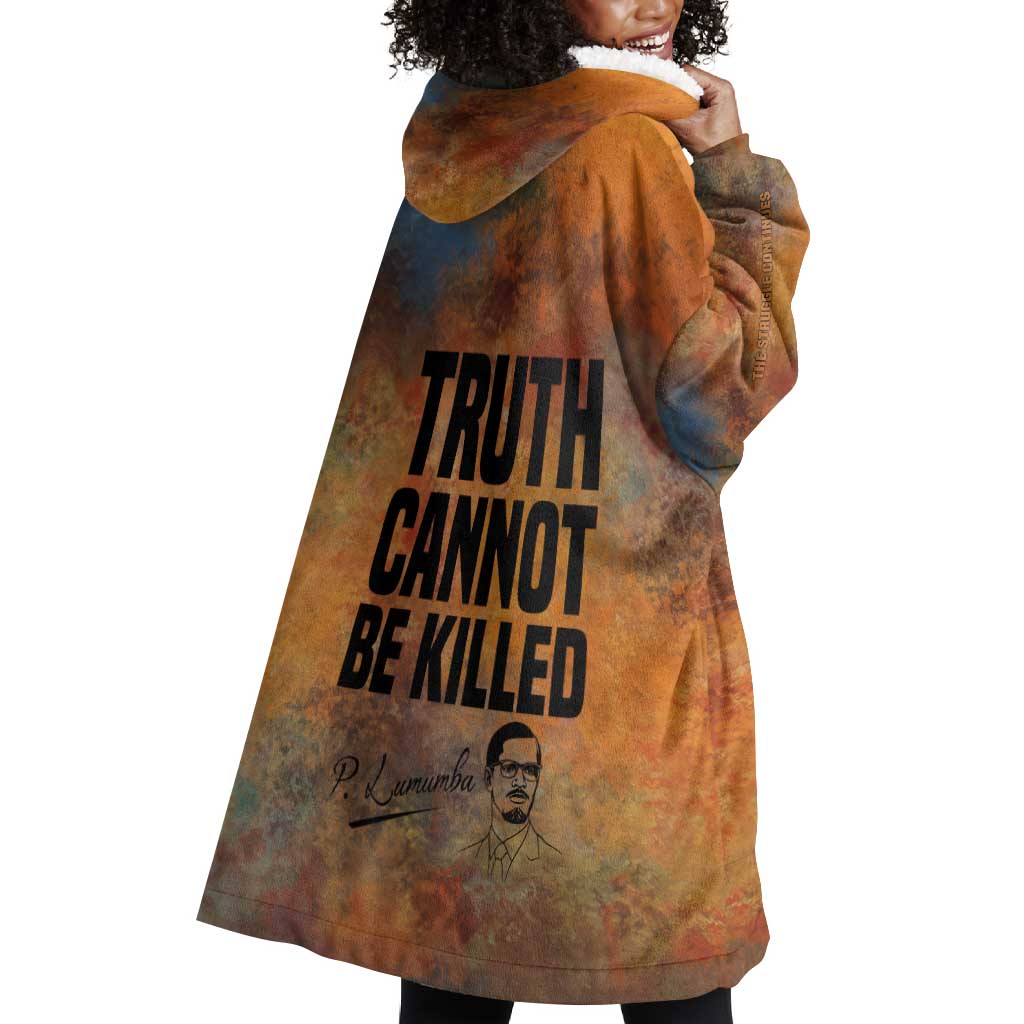 Patrice Lumumba Wearable Blanket Hoodie with Line Art Portrait and Truth Cannot Be Killed Inspirational Quote - Wonder Print Shop