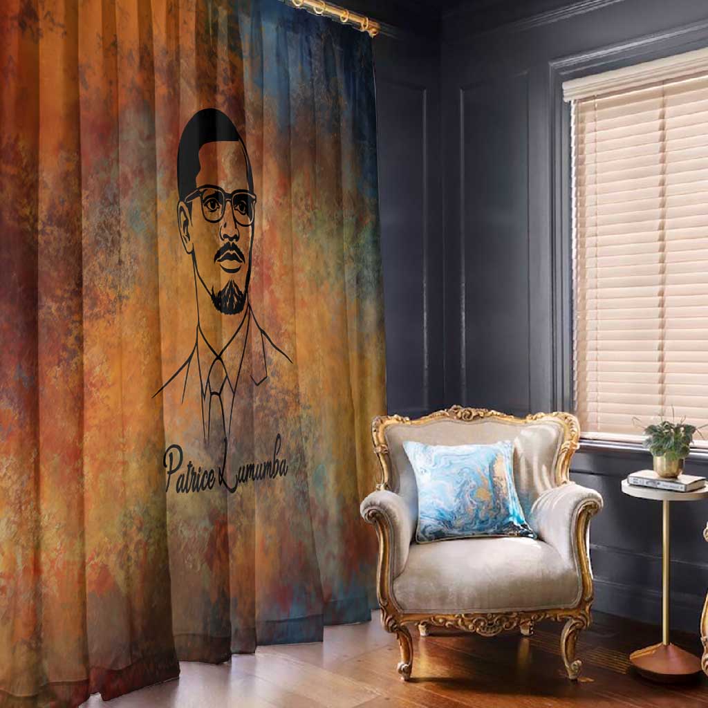 Patrice Lumumba Window Curtain with Line Art Portrait and Truth Cannot Be Killed Inspirational Quote - Wonder Print Shop