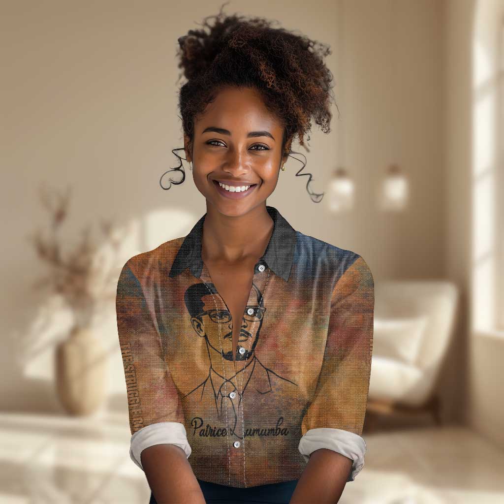 Patrice Lumumba Women Casual Shirt with Line Art Portrait and Truth Cannot Be Killed Inspirational Quote - Wonder Print Shop