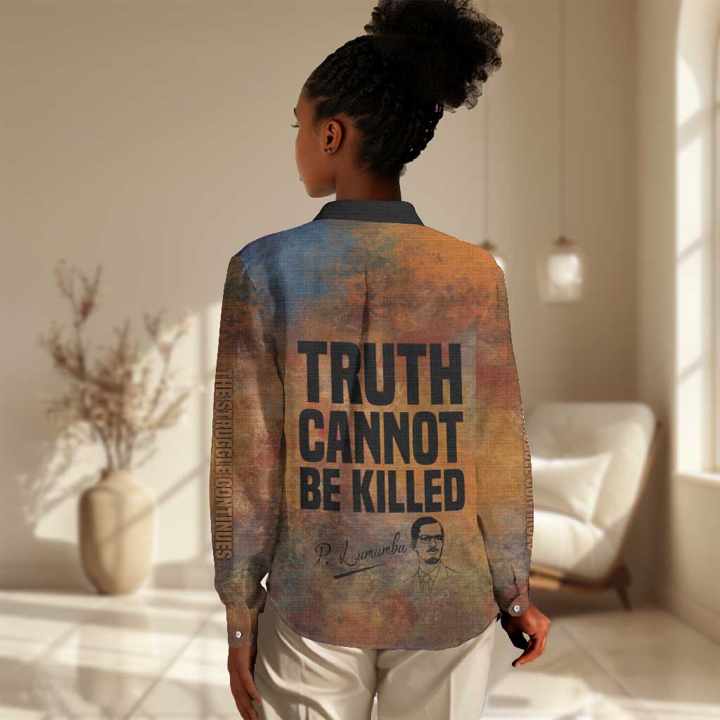 Patrice Lumumba Women Casual Shirt with Line Art Portrait and Truth Cannot Be Killed Inspirational Quote - Wonder Print Shop