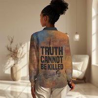 Patrice Lumumba Women Casual Shirt with Line Art Portrait and Truth Cannot Be Killed Inspirational Quote - Wonder Print Shop