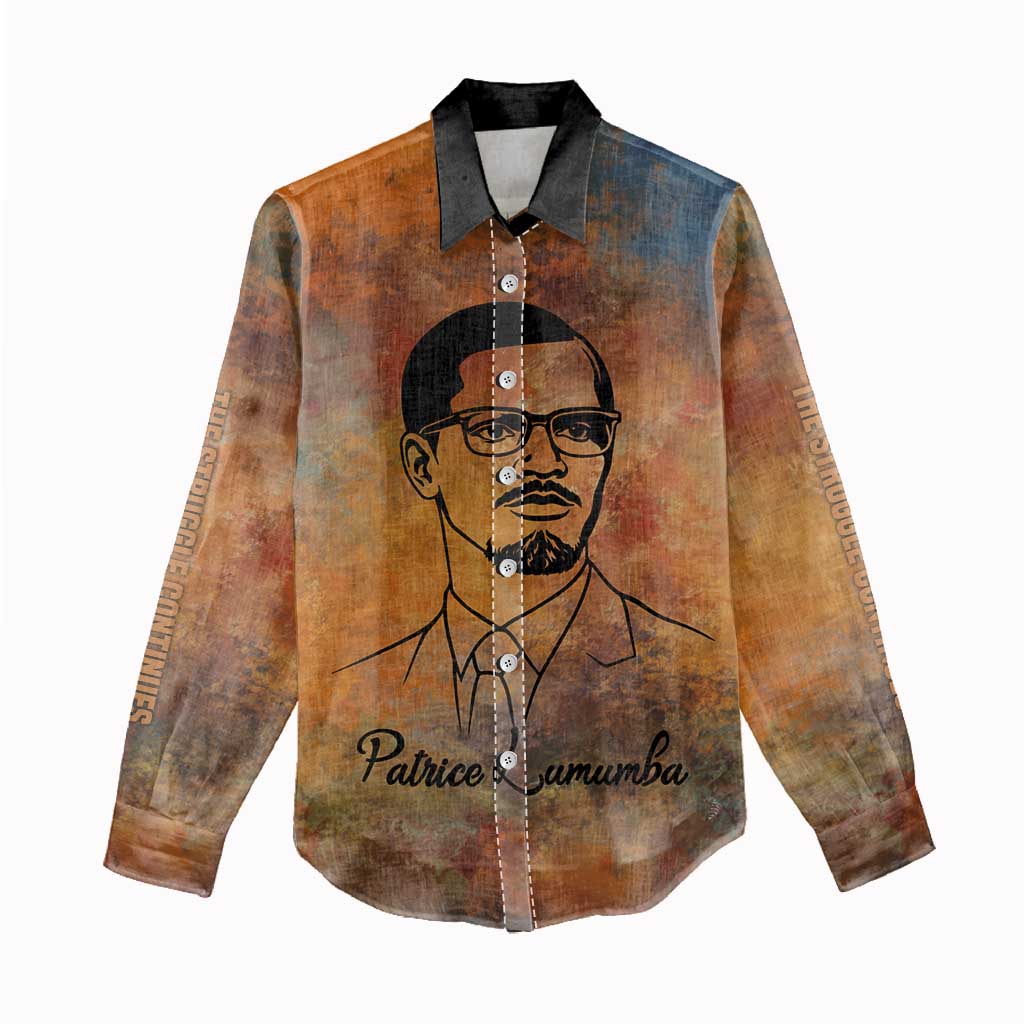 Patrice Lumumba Women Casual Shirt with Line Art Portrait and Truth Cannot Be Killed Inspirational Quote - Wonder Print Shop