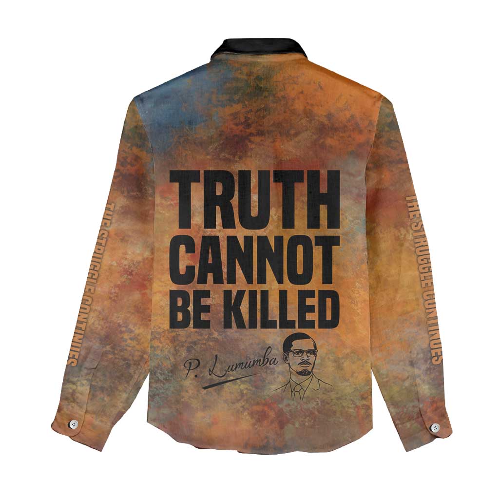 Patrice Lumumba Women Casual Shirt with Line Art Portrait and Truth Cannot Be Killed Inspirational Quote - Wonder Print Shop