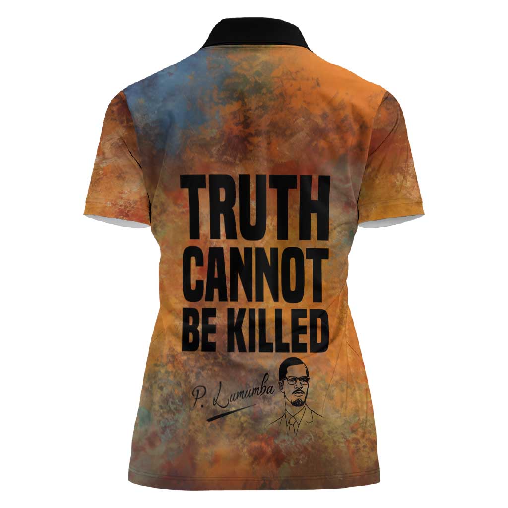 Patrice Lumumba Women Polo Shirt with Line Art Portrait and Truth Cannot Be Killed Inspirational Quote - Wonder Print Shop