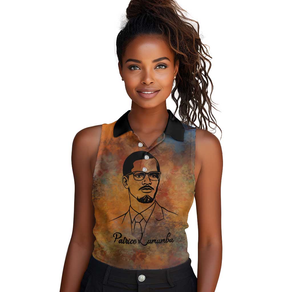 Patrice Lumumba Women Sleeveless Polo Shirt with Line Art Portrait and Truth Cannot Be Killed Inspirational Quote - Wonder Print Shop