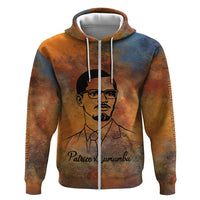 Patrice Lumumba Zip Hoodie with Line Art Portrait and Truth Cannot Be Killed Inspirational Quote - Wonder Print Shop
