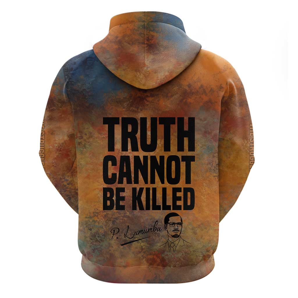 Patrice Lumumba Zip Hoodie with Line Art Portrait and Truth Cannot Be Killed Inspirational Quote - Wonder Print Shop