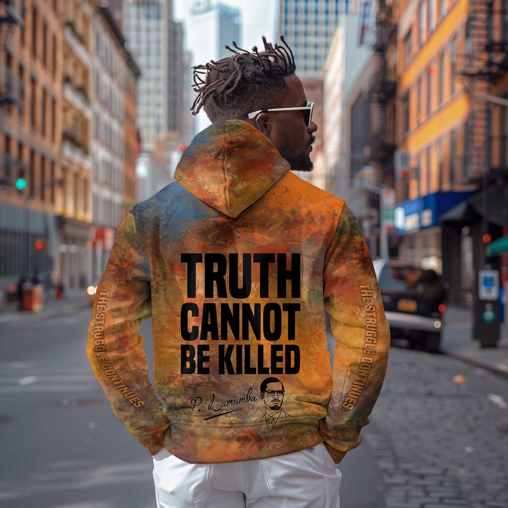 Patrice Lumumba Zip Hoodie with Line Art Portrait and Truth Cannot Be Killed Inspirational Quote - Wonder Print Shop