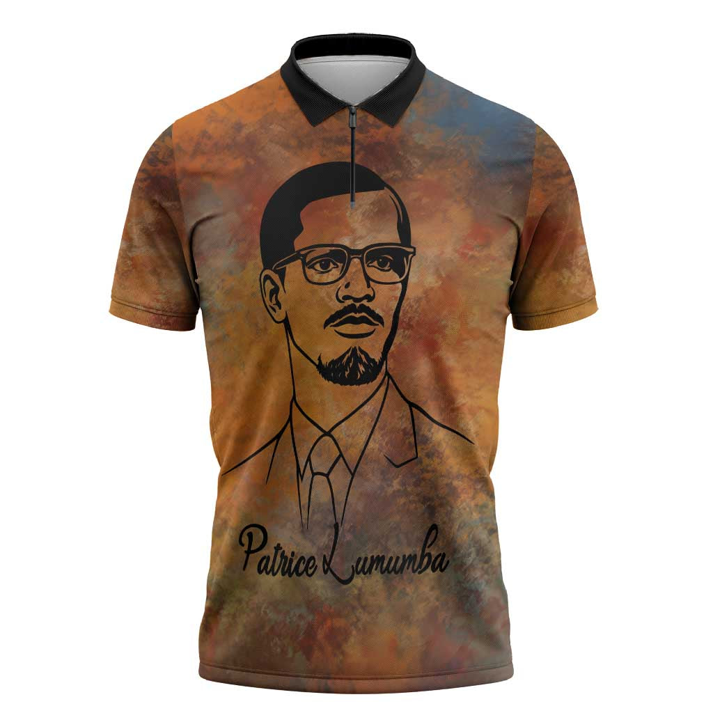 Patrice Lumumba Zipper Polo Shirt with Line Art Portrait and Truth Cannot Be Killed Inspirational Quote - Wonder Print Shop