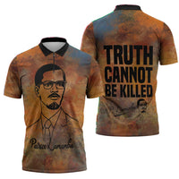 Patrice Lumumba Zipper Polo Shirt with Line Art Portrait and Truth Cannot Be Killed Inspirational Quote - Wonder Print Shop