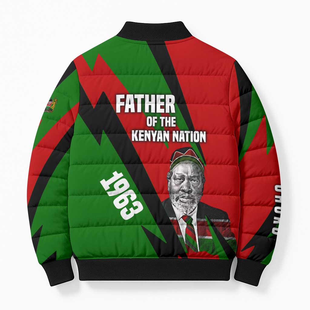 Jomo Kenyatta Bomber Puffer Jacket Patriotic Colors Design and Father of the Kenyan Nation Tribute - Wonder Print Shop