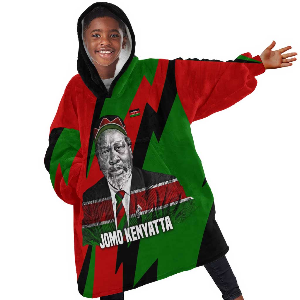 Jomo Kenyatta Kid Wearable Blanket Hoodie Patriotic Colors Design and Father of the Kenyan Nation Tribute - Wonder Print Shop