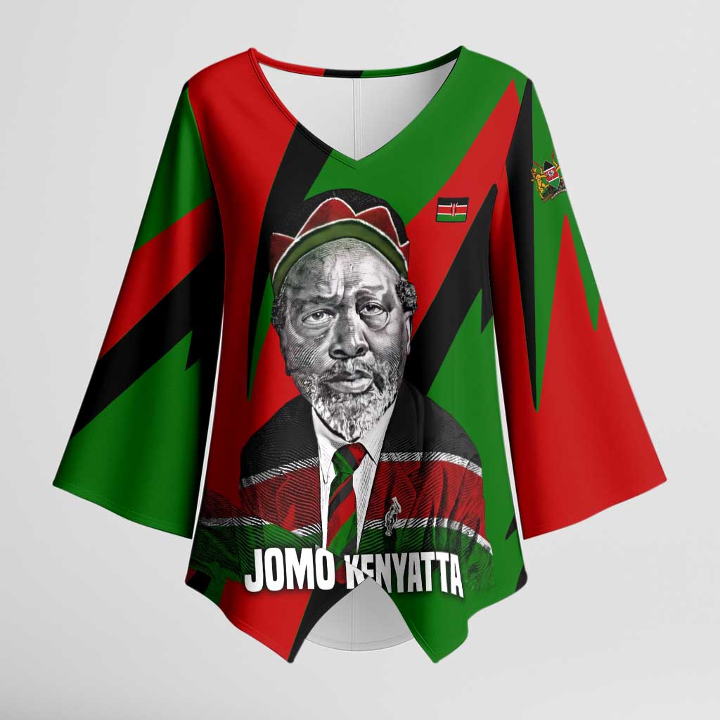 Jomo Kenyatta Kimono Sleeve Blouse Patriotic Colors Design and Father of the Kenyan Nation Tribute - Wonder Print Shop